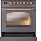 Ilve UP30NMPMGP Nostalgie Ii 30 Inch Dual Fuel Natural Gas Freestanding Range In Matte Graphite With Copper Trim