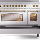 Ilve UPI486NMPSSG Nostalgie Ii 48 Inch Electric Freestanding Range In Stainless Steel With Brass Trim