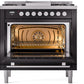 Ilve UP36FWMPBKLP Professional Plus Ii 36 Inch Dual Fuel Liquid Propane Freestanding Range In Glossy Black With Trim