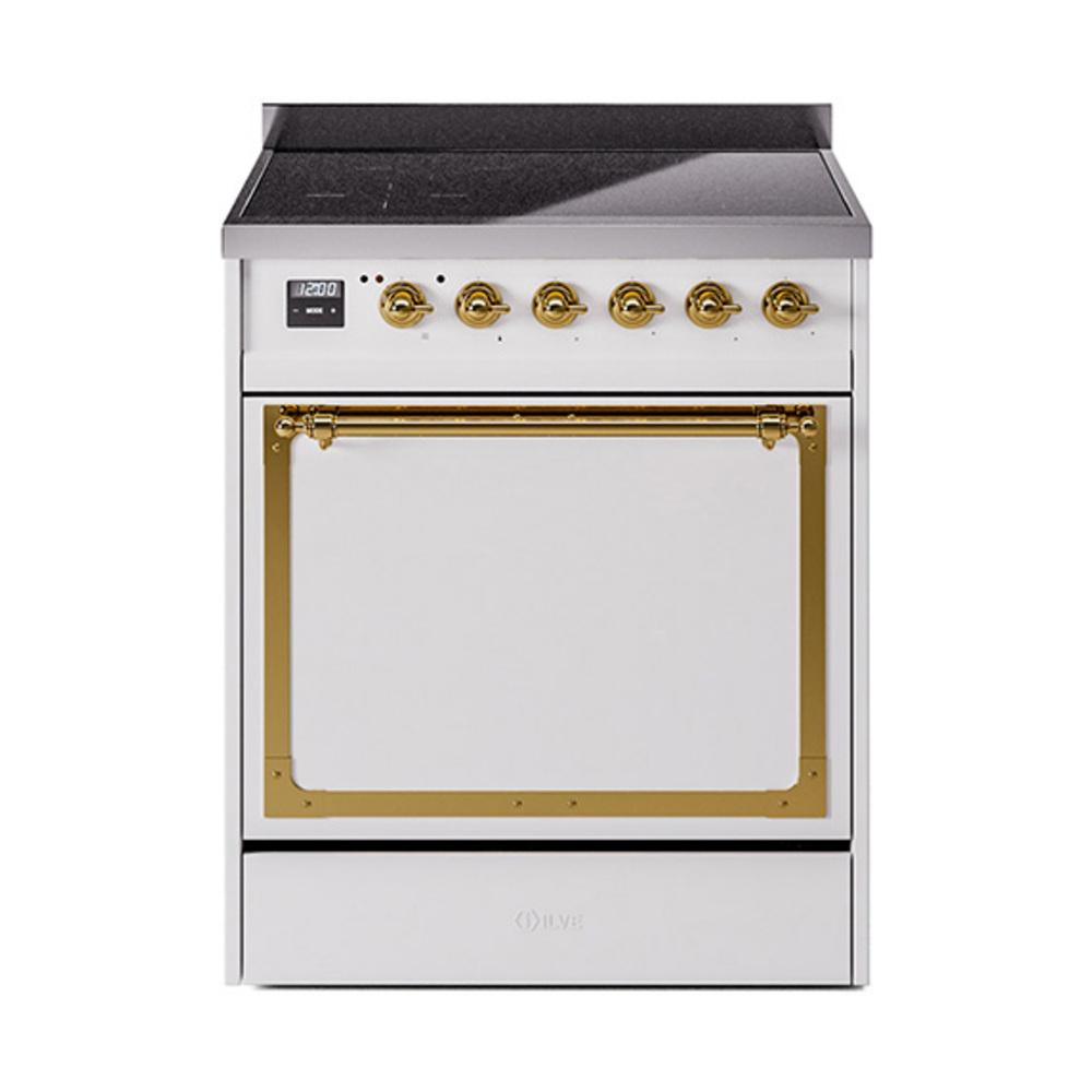 Ilve UNI304QNMPWHG Ilve Uni304Qnmpwhg Nostalgie Ii Noblesse 30" Induction Range (Solid Door, White, Brass)