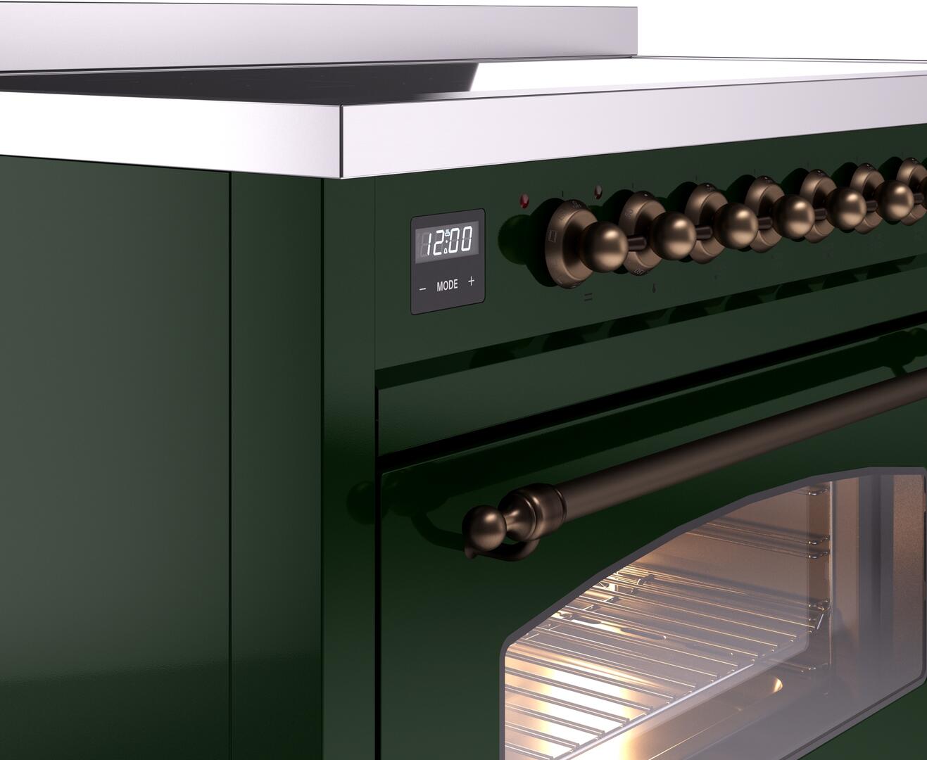 Ilve UPI486NMPEGB Nostalgie Ii 48 Inch Electric Freestanding Range In Emerald Green With Bronze Trim