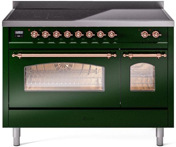 Ilve UPI486NMPEGP Nostalgie Ii 48 Inch Electric Freestanding Range In Emerald Green With Copper Trim