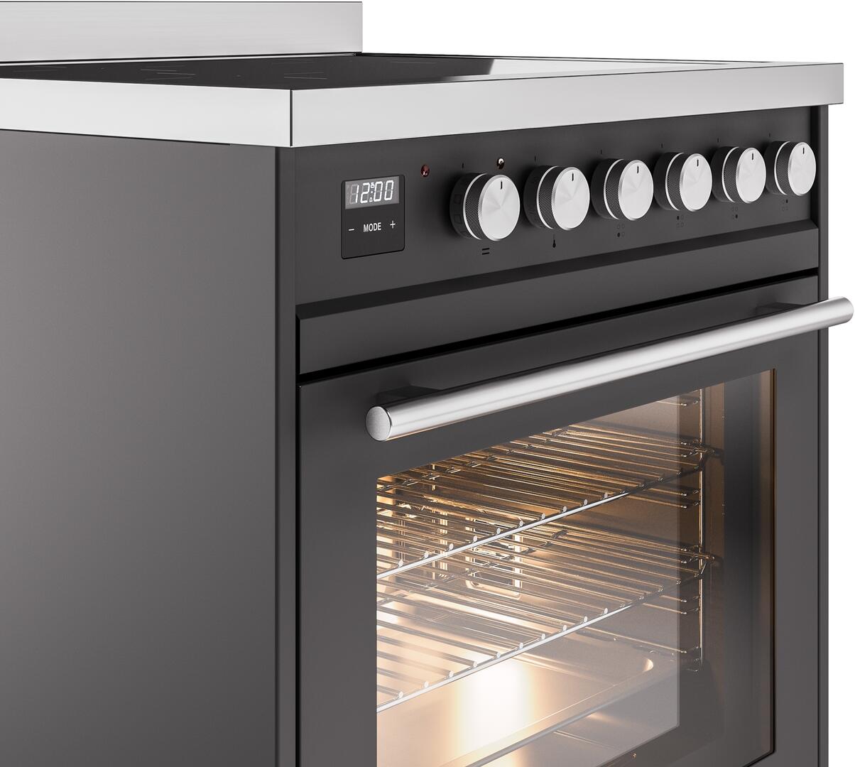 Ilve UPI304WMPMG Professional Plus Ii 30 Inch Electric Freestanding Range In Matte Graphite With Trim