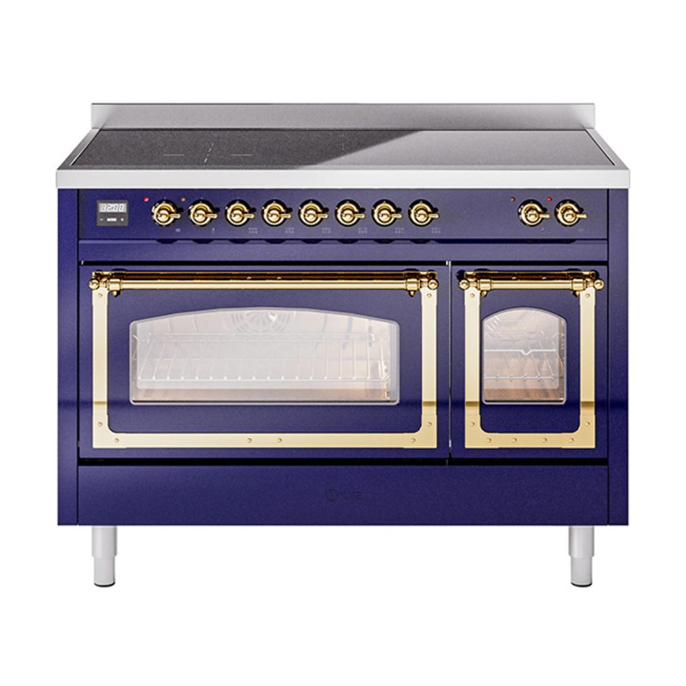 Ilve UNI486NMPMBG Ilve Uni486Nmpmbg Nostalgie Ii Noblesse 48" Induction Range (Triple Glass Door, Midnight Blue, Brass)