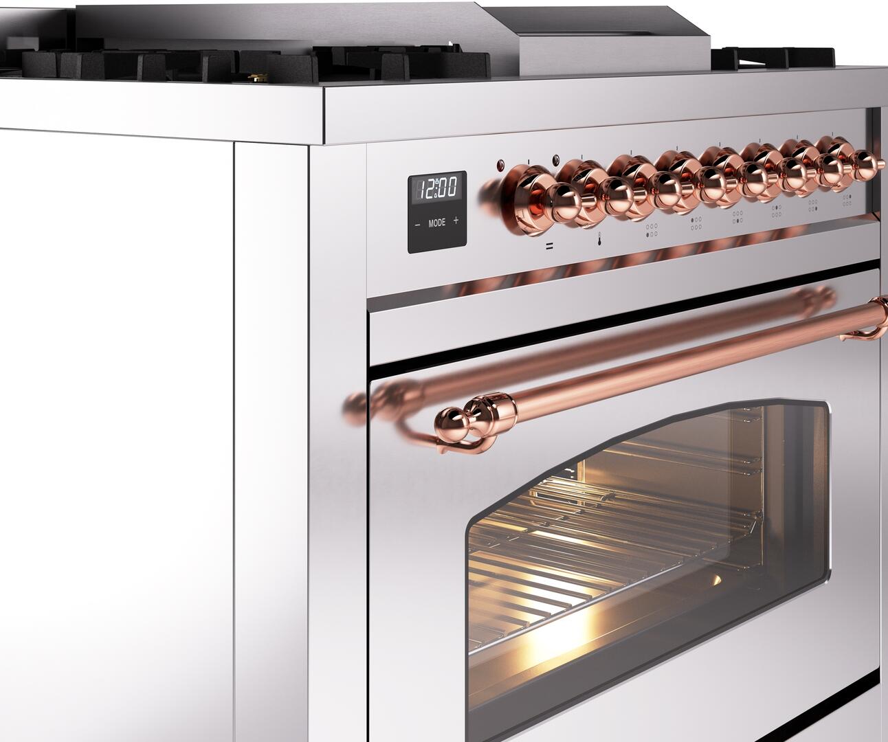 Ilve UP36FNMPSSP Nostalgie Ii 36 Inch Dual Fuel Natural Gas Freestanding Range In Stainless Steel With Copper Trim