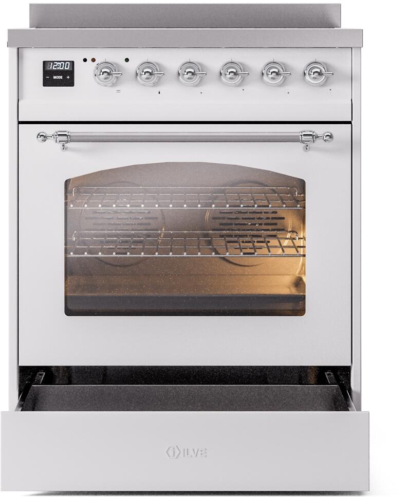 Ilve UPI304NMPWHC Nostalgie Ii 30 Inch Electric Freestanding Range In White With Chrome Trim