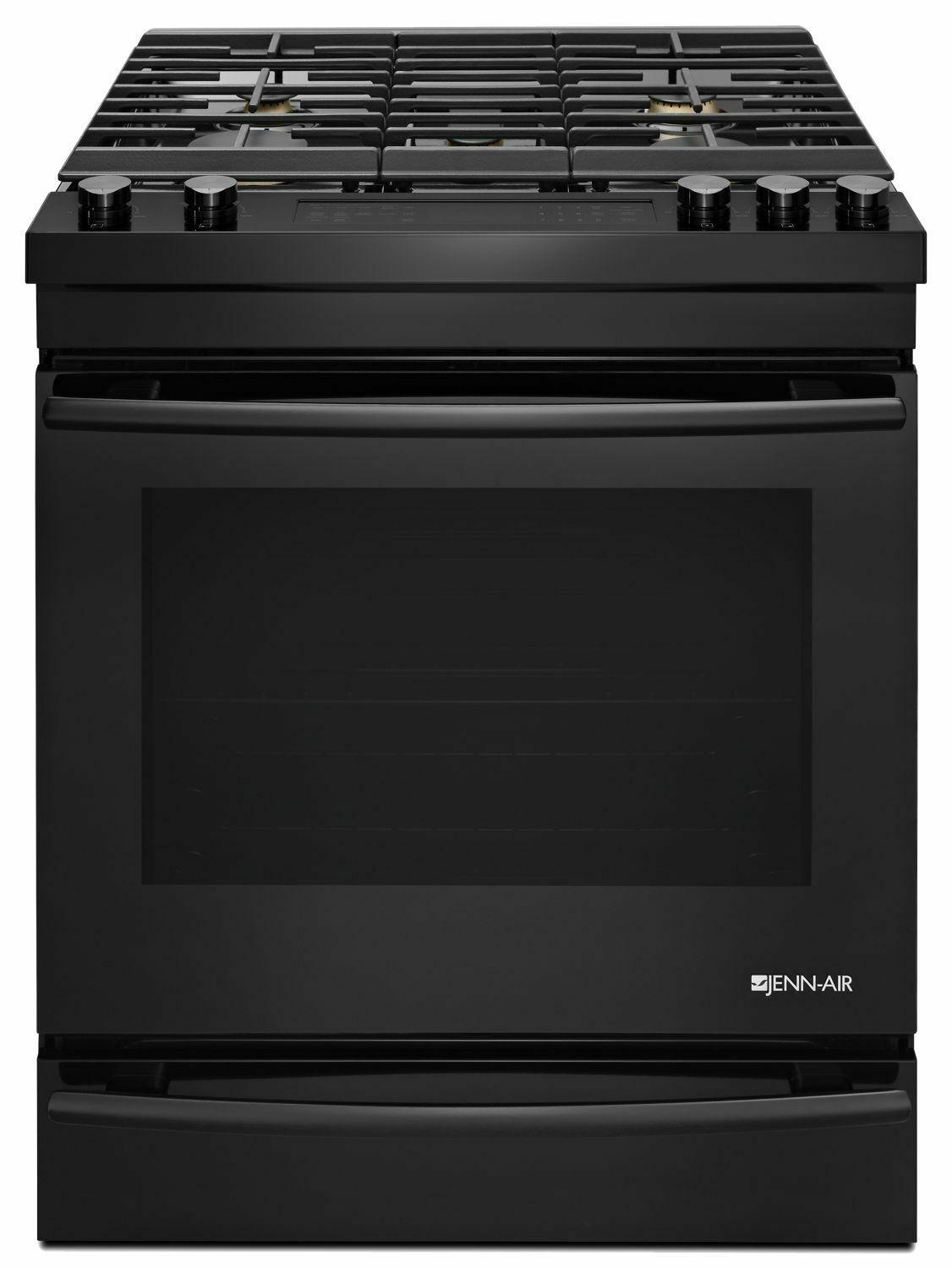 Jennair JGS1450FB Black Floating Glass 30" Slide-In Gas Range - Black