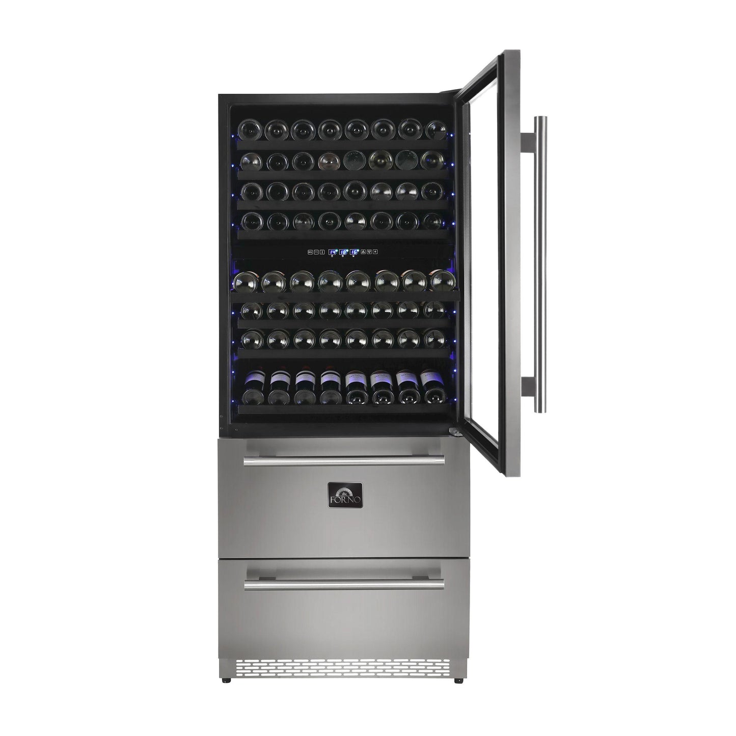 Forno FWCDR666130S Capraia - Triple Temp Zones - Dual Zone 30" Wine Cooler With Two Refrigerator Drawers