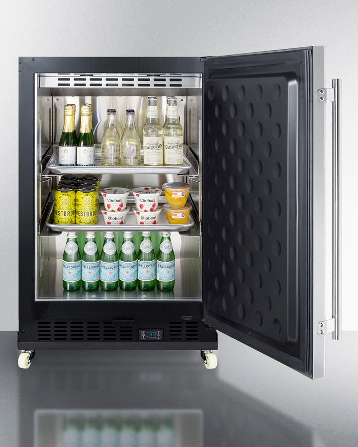 Summit SCR610BLSDRI 24" Wide Built-In Mini Reach-In Beverage Center With Dolly