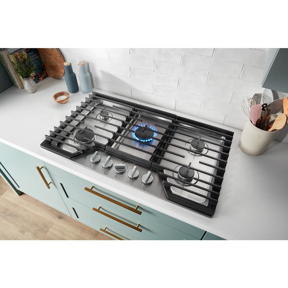 Whirlpool WCGK5036PW 36-Inch Gas Cooktop With Ez-2-Lift&#8482; Hinged Cast-Iron Grates