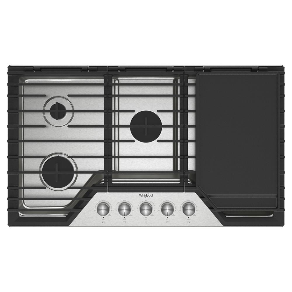 Whirlpool WCGK7536PS 36-Inch Gas Cooktop With 2-In-1 Hinged Grate To Griddle