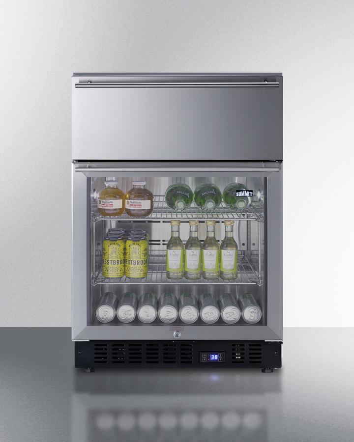 Summit SCR615TDCSS 24" Wide Built-In Commercial Beverage Refrigerator With Top Drawer