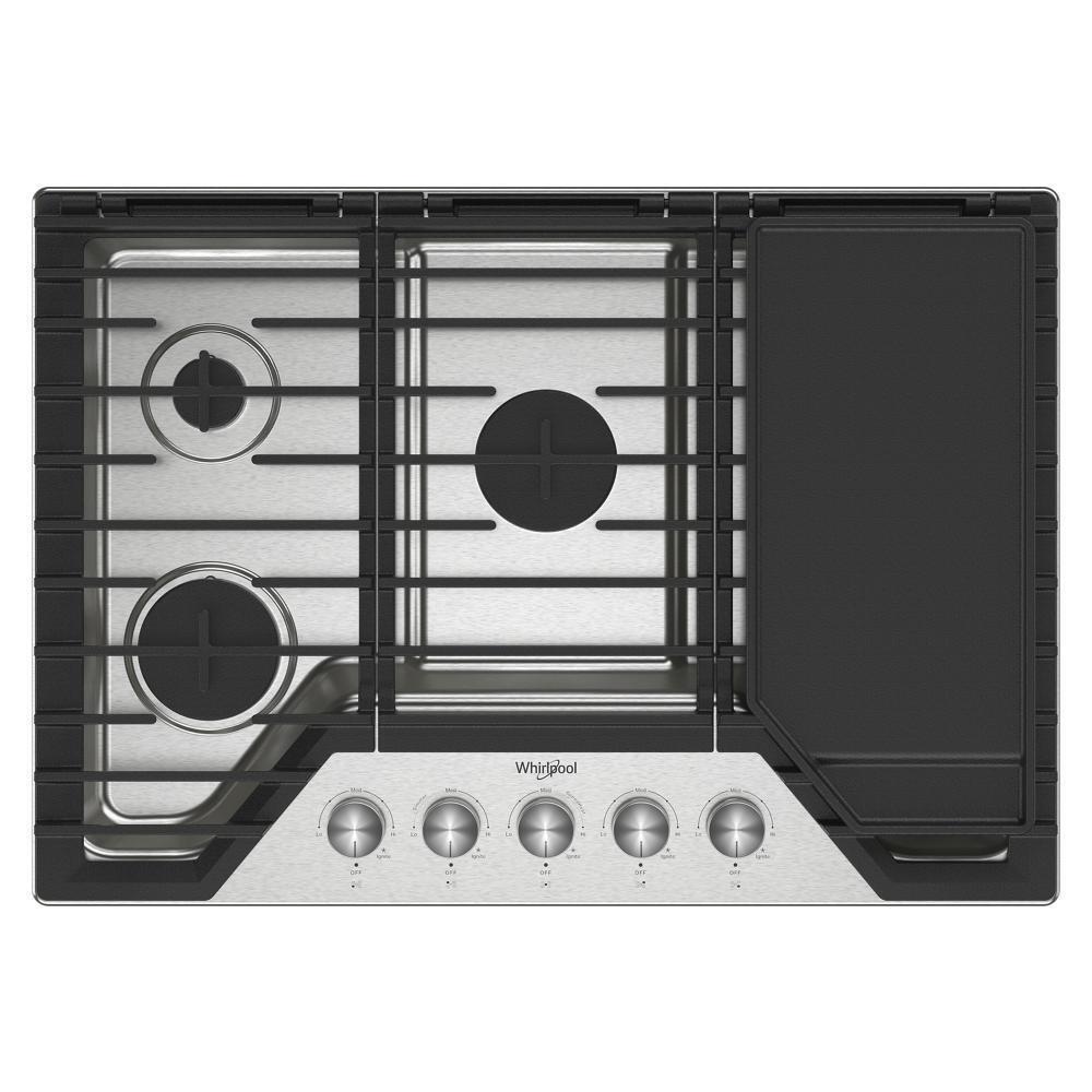 Whirlpool WCGK7530PS 30-Inch Gas Cooktop With 2-In-1 Hinged Grate To Griddle