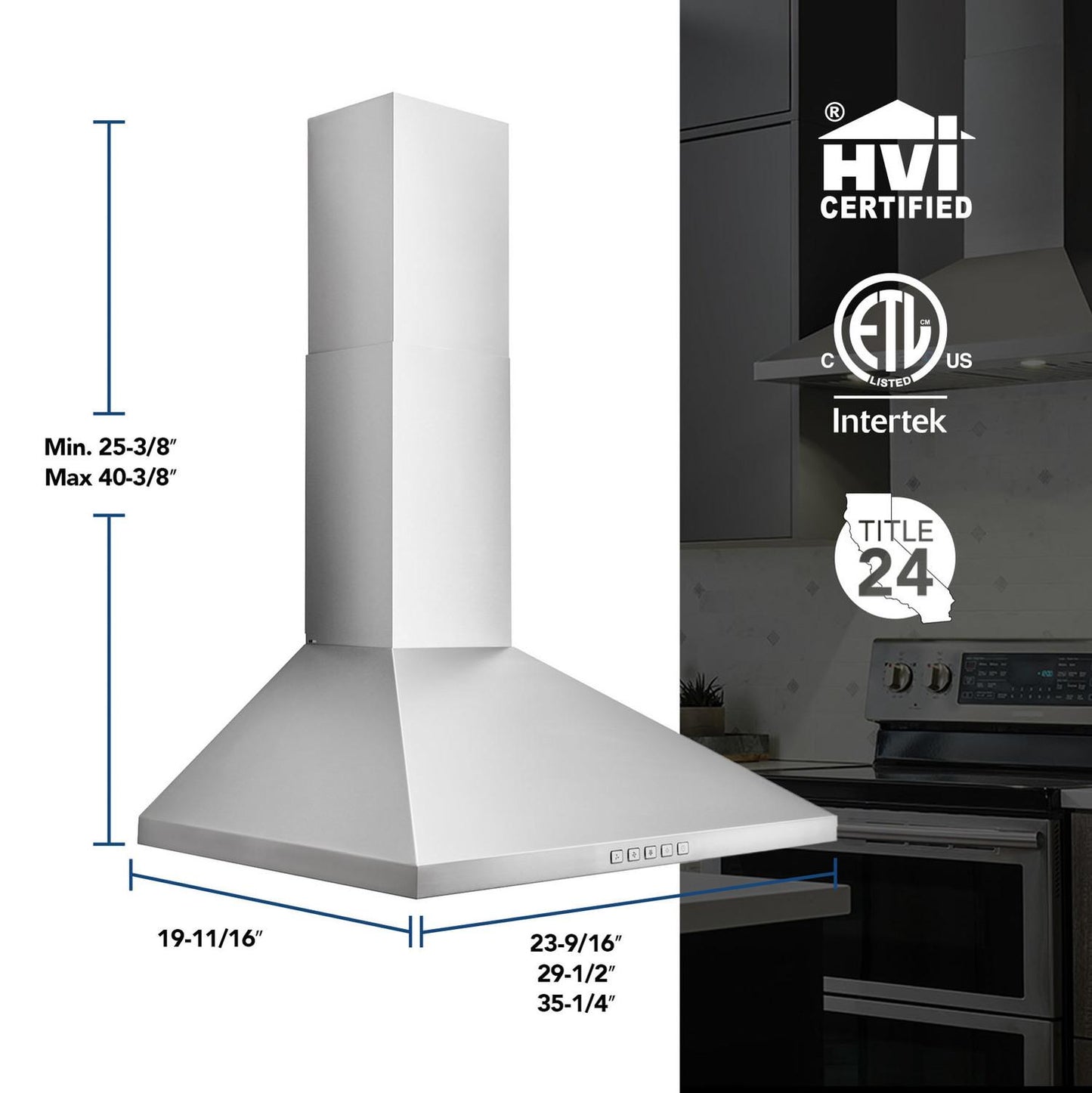 Broan BWP1244SS Broan® 24-Inch Convertible Wall-Mount Pyramidal Chimney Range Hood, 450 Max Cfm, Stainless Steel