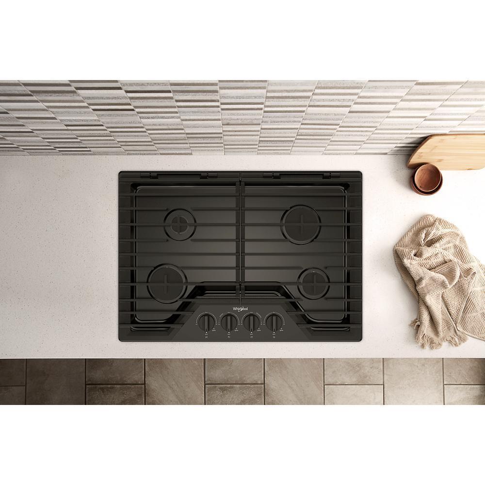 Whirlpool WCGK5030PB 30-Inch Gas Cooktop With Ez-2-Lift&#8482; Hinged Cast-Iron Grates