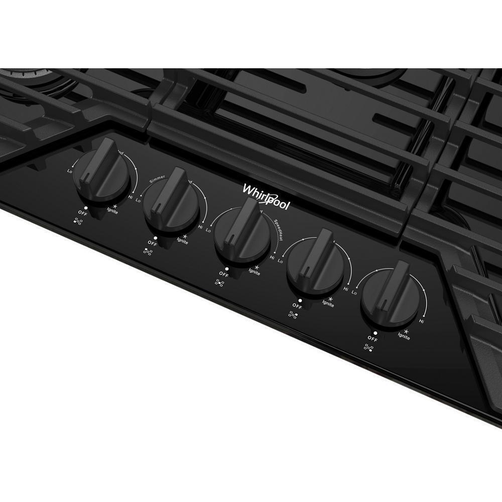 Whirlpool WCGK5036PB 36-Inch Gas Cooktop With Ez-2-Lift&#8482; Hinged Cast-Iron Grates