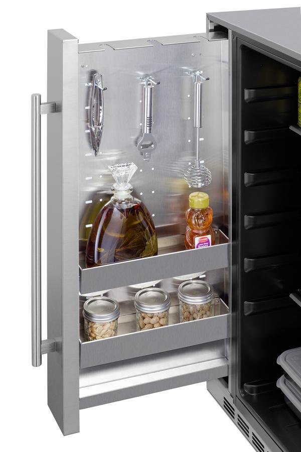 Summit SPR196OS24 Shallow Depth 24" Wide Outdoor Built-In All-Refrigerator With Slide-Out Storage Compartment