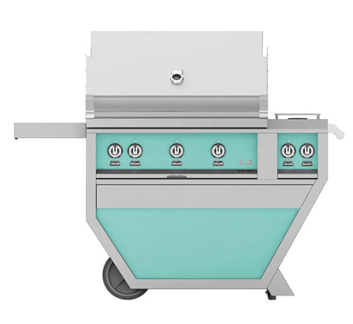 Hestan GSBR36CX2LPTQ Hestan 36" Liquid Propane Gas Deluxe Freestanding Grill And Cart W/ Double Side Burner Gsbr36Cx2 - Turquoise (Custom Color: Bora Bora)