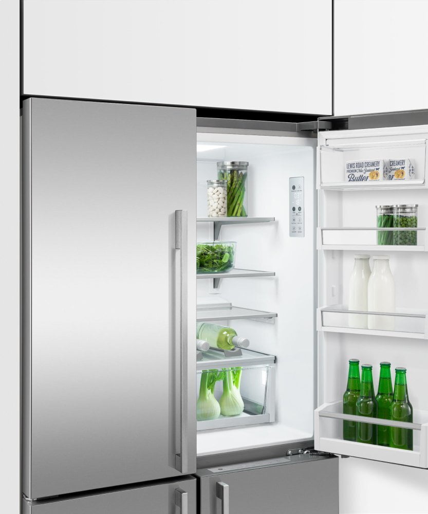 Fisher & Paykel RF203QDUVX1 Freestanding Quad Door Refrigerator Freezer, 36", 18.9 Cu Ft, Ice & Water