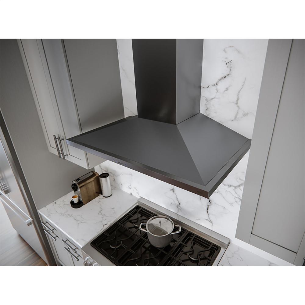 Zephyr ZANM90CBS 36-In. Anzio Chimney-Style Hood In Black Stainless