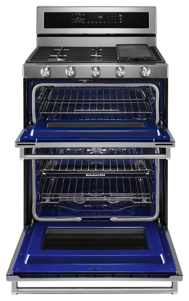 KitchenAid 30 in. 6.7 cu. ft. Convection Double Oven Freestanding Dual Fuel  Range with 5 Sealed Burners & Griddle - Stainless Steel