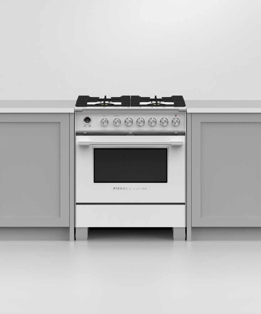 Fisher & Paykel OR30SCG6W1 Dual Fuel Range, 30", 4 Burners, Self-Cleaning