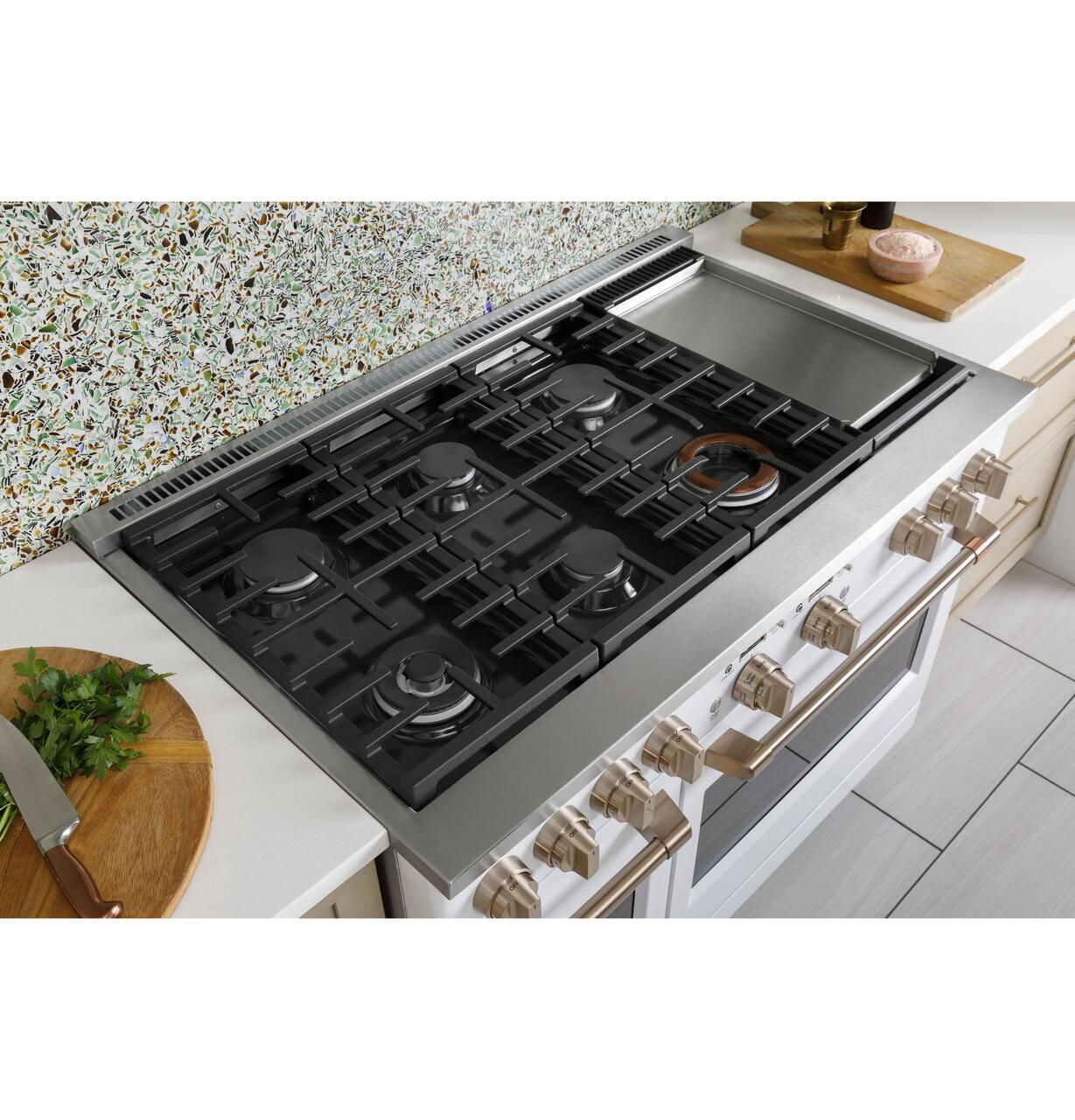 Cafe C2Y486P4TW2 Café&#8482; 48" Smart Dual-Fuel Commercial-Style Range With 6 Burners And Griddle (Natural Gas)