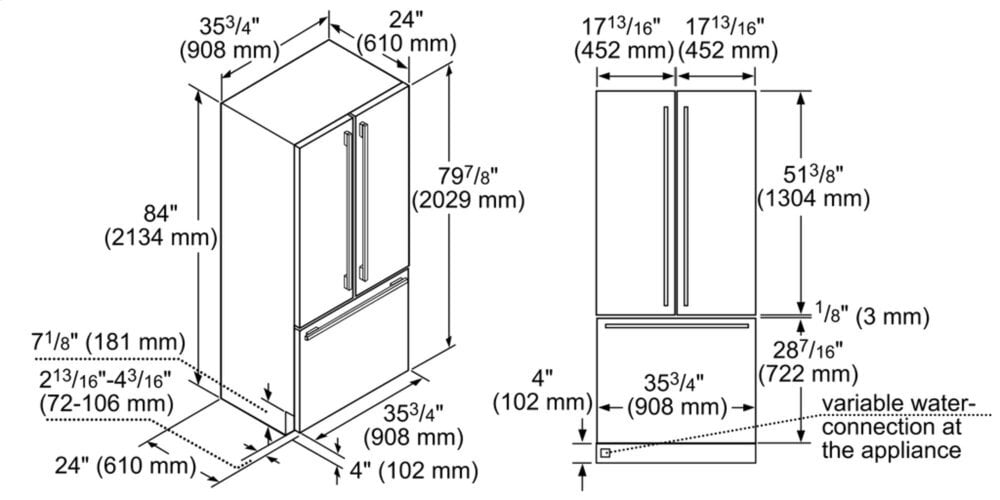 Built in deals fridge freezer sizes