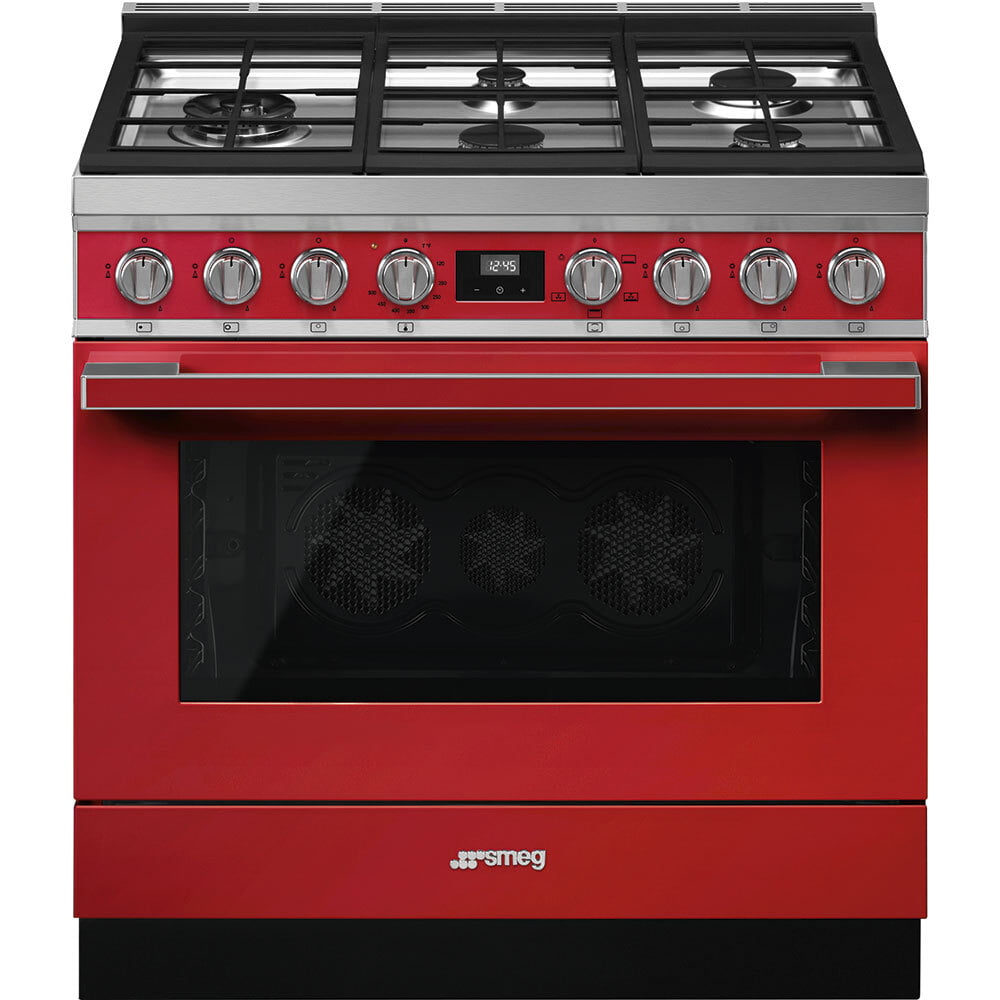 Smeg CPF36UGGR Portofino Pro-Style Gas Range, Red, 36" X 25"