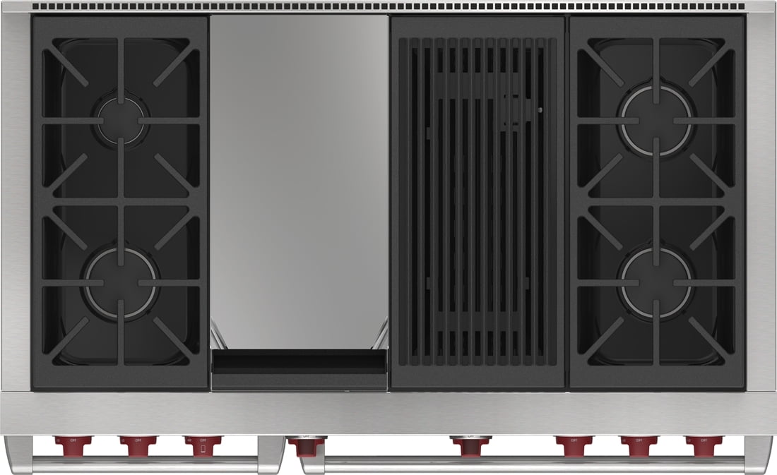 Wolf DF48450CGSP 48" Dual Fuel Range - 4 Burners, Infrared Charbroiler And Infrared Griddle