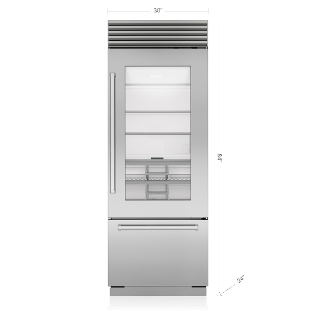 Sub-Zero CL3050UGSPL 30" Classic Over-And-Under Refrigerator/Freezer With Glass Door