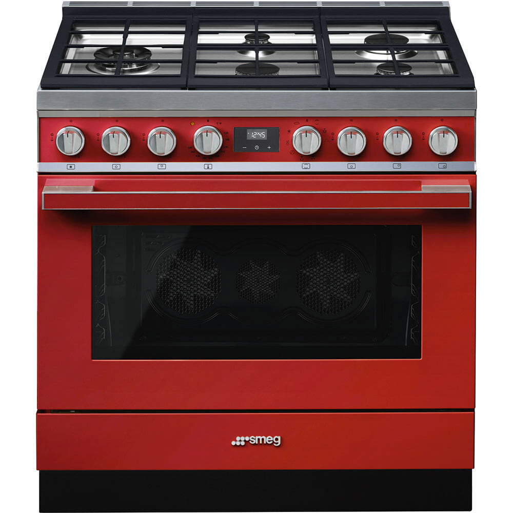 Smeg CPF36UGMR Portofino Pro-Style Dual Fuel Range, Red, 36" X 25"