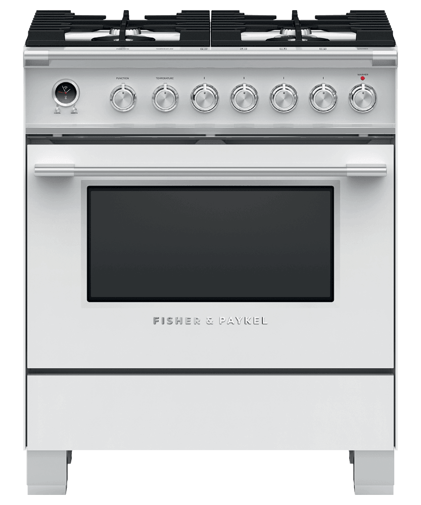 Fisher & Paykel OR30SCG6W1 Dual Fuel Range, 30", 4 Burners, Self-Cleaning