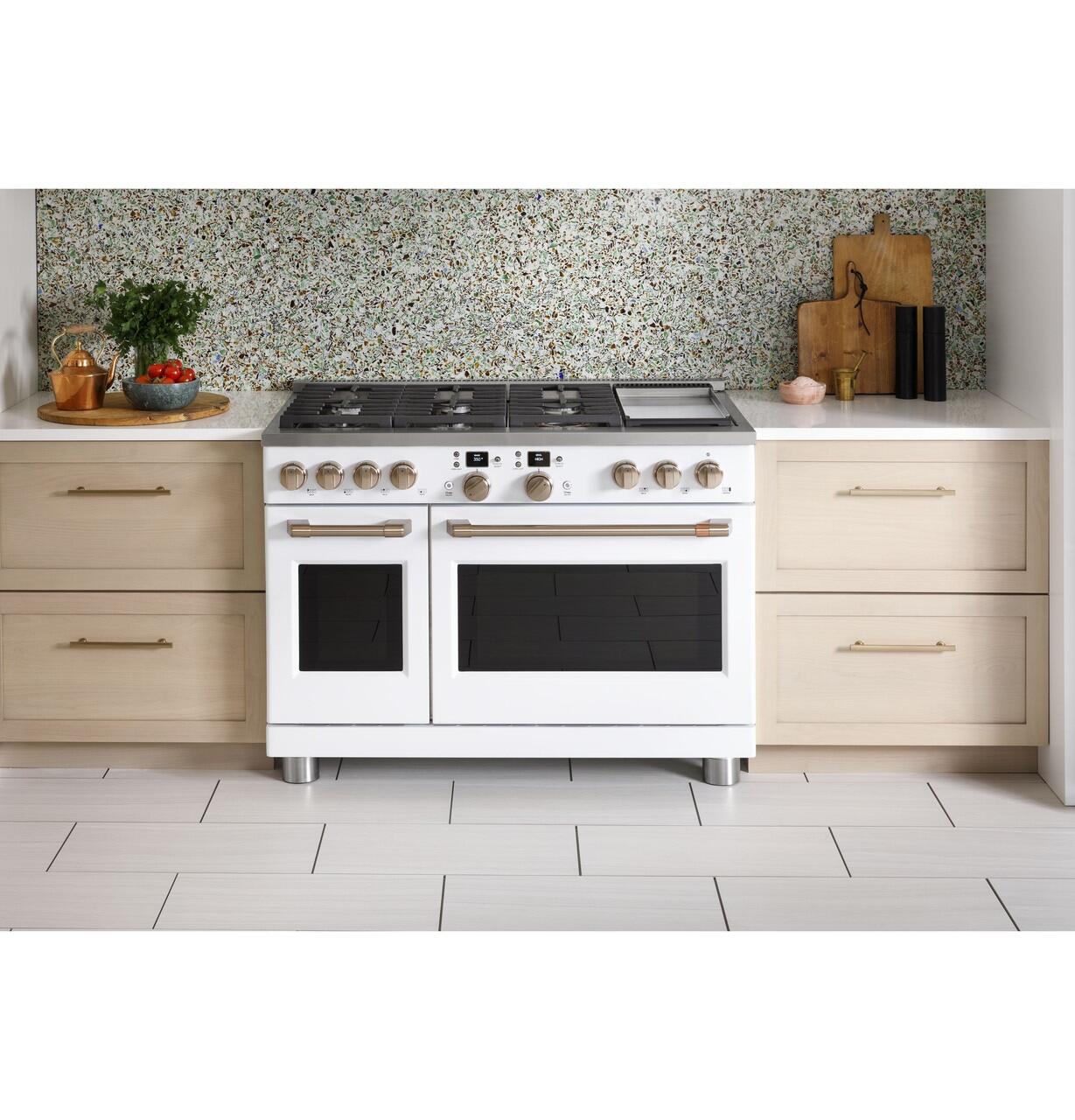 Cafe C2Y486P4TW2 Café&#8482; 48" Smart Dual-Fuel Commercial-Style Range With 6 Burners And Griddle (Natural Gas)