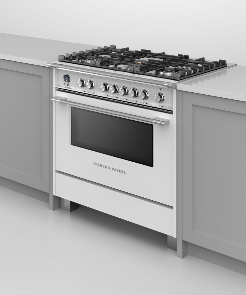 Fisher & Paykel OR36SCG6W1 Dual Fuel Range, 36", 5 Burners, Self-Cleaning