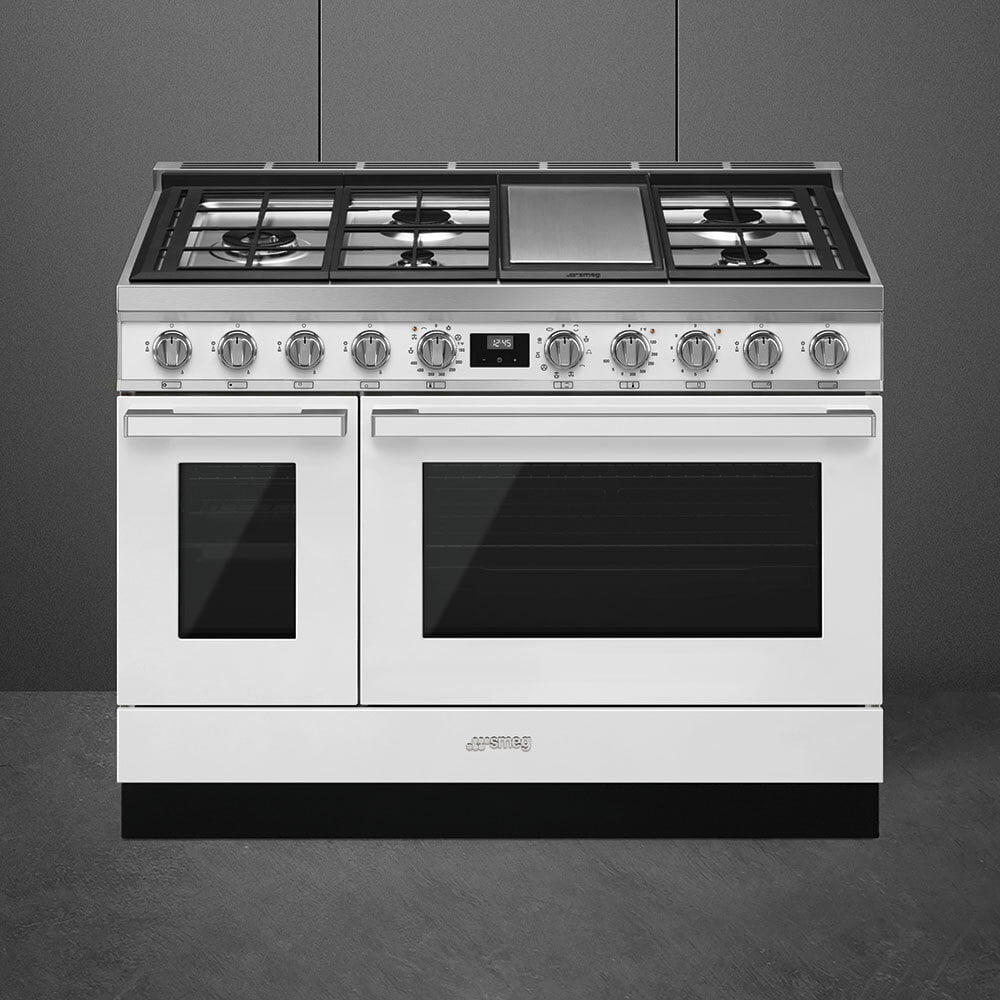 Smeg CPF48UGMWH Portofino Pro-Style Dual Fuel Range, White, 48" X 25"