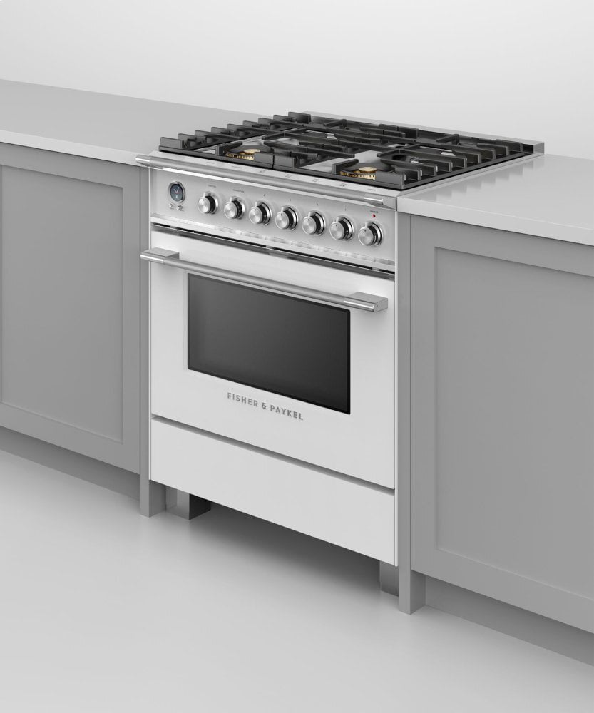 Fisher & Paykel OR30SCG6W1 Dual Fuel Range, 30", 4 Burners, Self-Cleaning