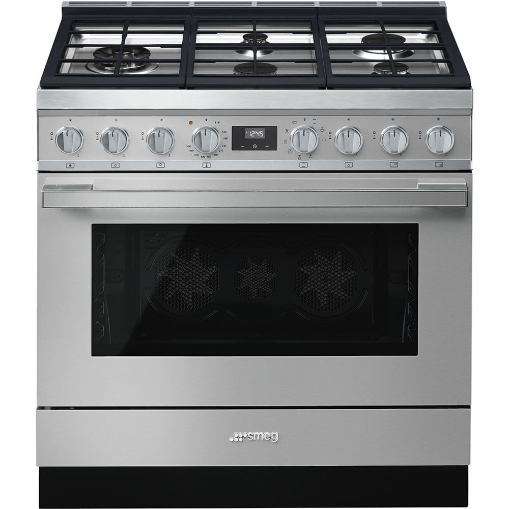 Smeg CPF36UGMX Portofino Pro-Style Dual Fuel Range, Gray, 36" X 25"