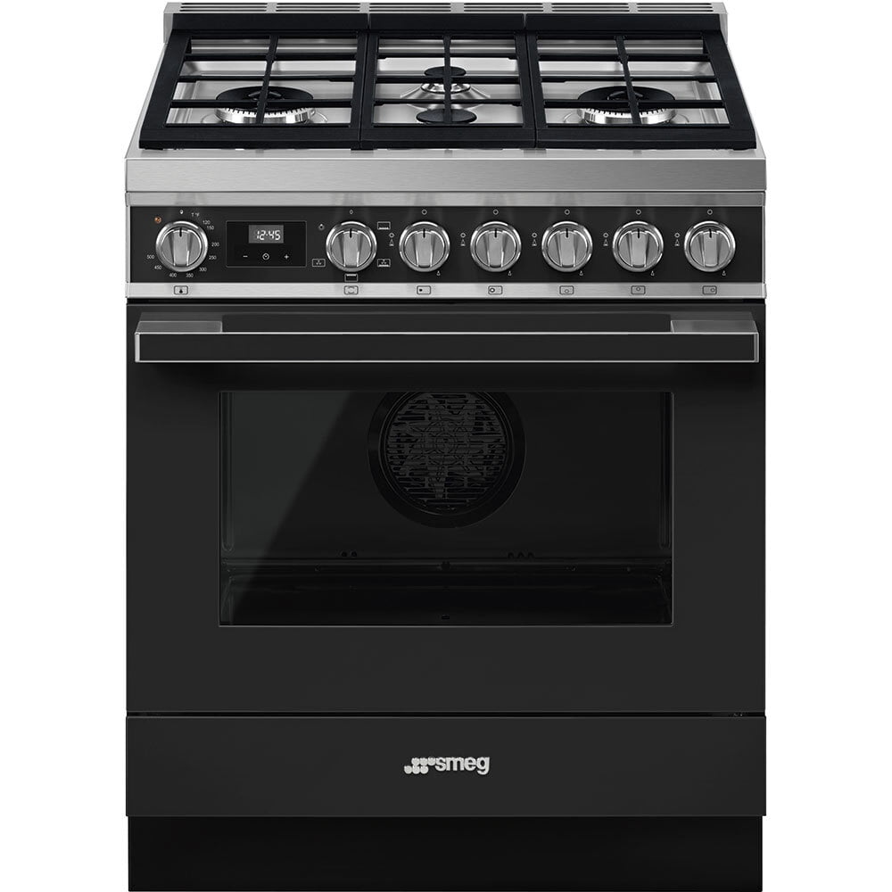 Smeg CPF30UGGAN Portofino Pro-Style All-Gas Range, Matte Black, 30" X 25"