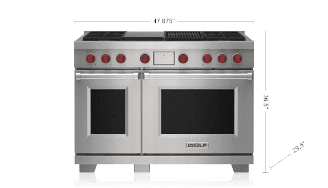 Wolf DF48450CGSP 48" Dual Fuel Range - 4 Burners, Infrared Charbroiler And Infrared Griddle