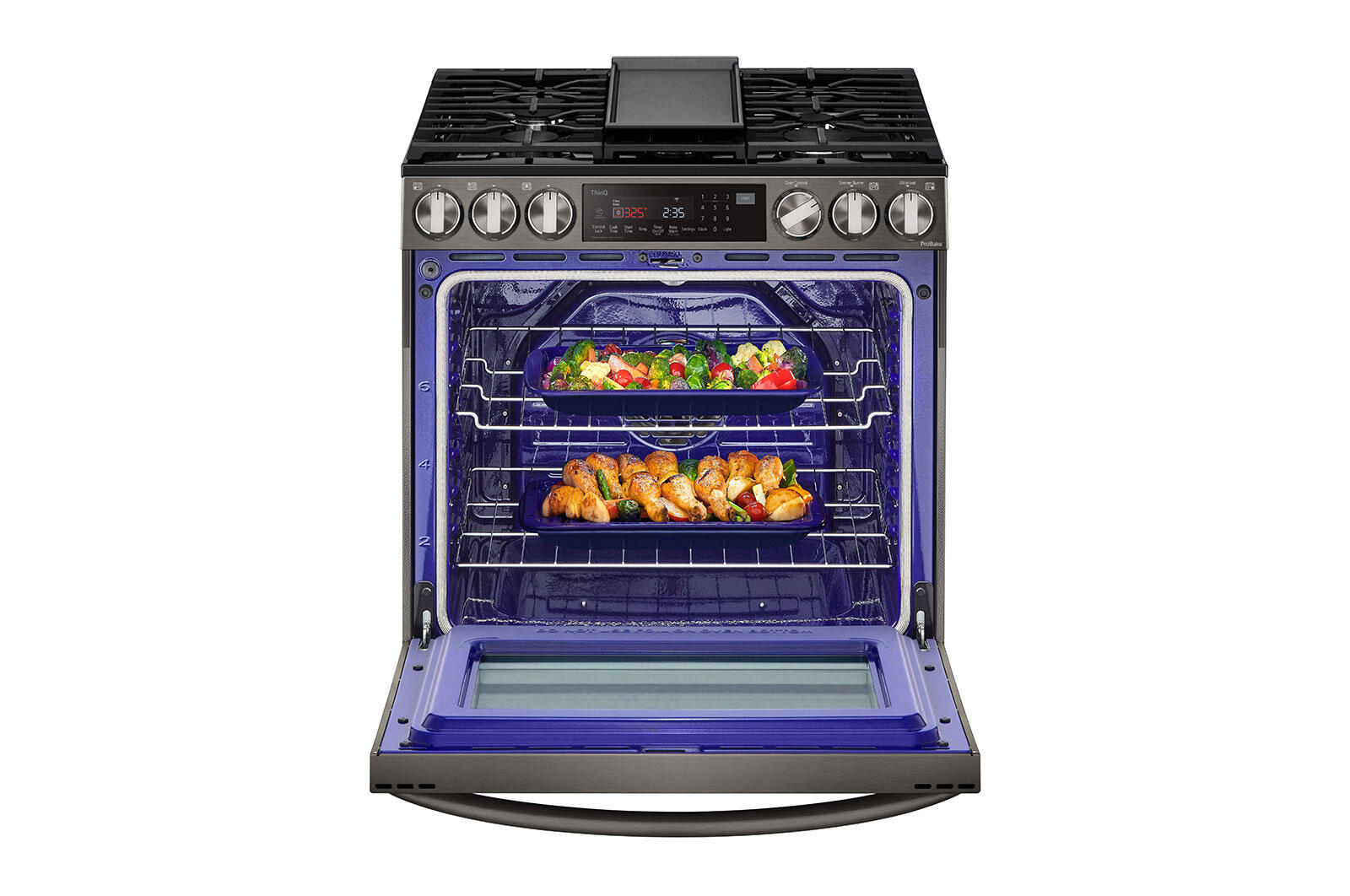 LG 30 in. 6.3 cu. ft. Smart Air Fry Convection Oven Slide-In Gas Range with  5 Sealed Burners & Griddle - Black with Stainless Steel