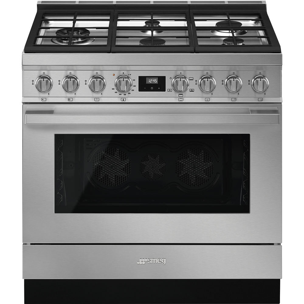 Smeg CPF36UGGX Portofino Pro-Style Gas Range, Gray, 36" X 25"