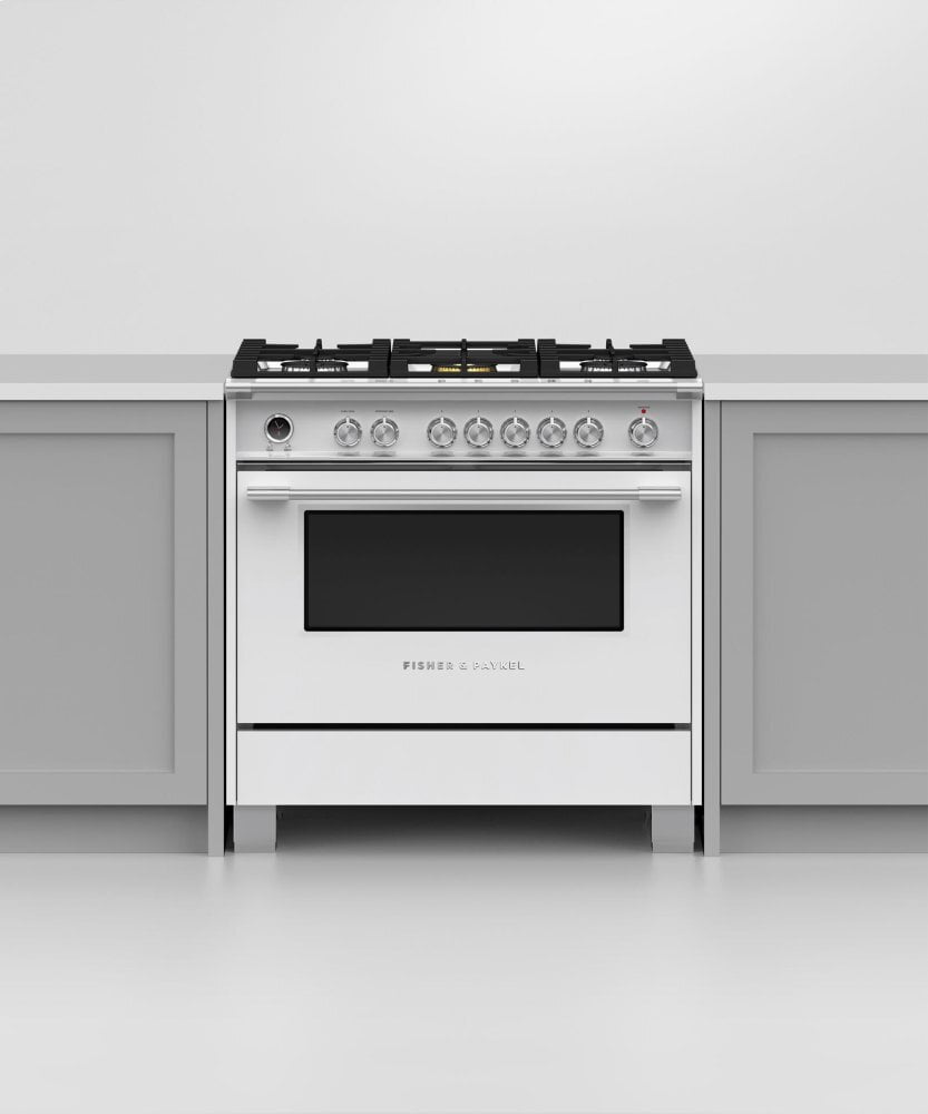 Fisher & Paykel OR36SCG6W1 Dual Fuel Range, 36", 5 Burners, Self-Cleaning