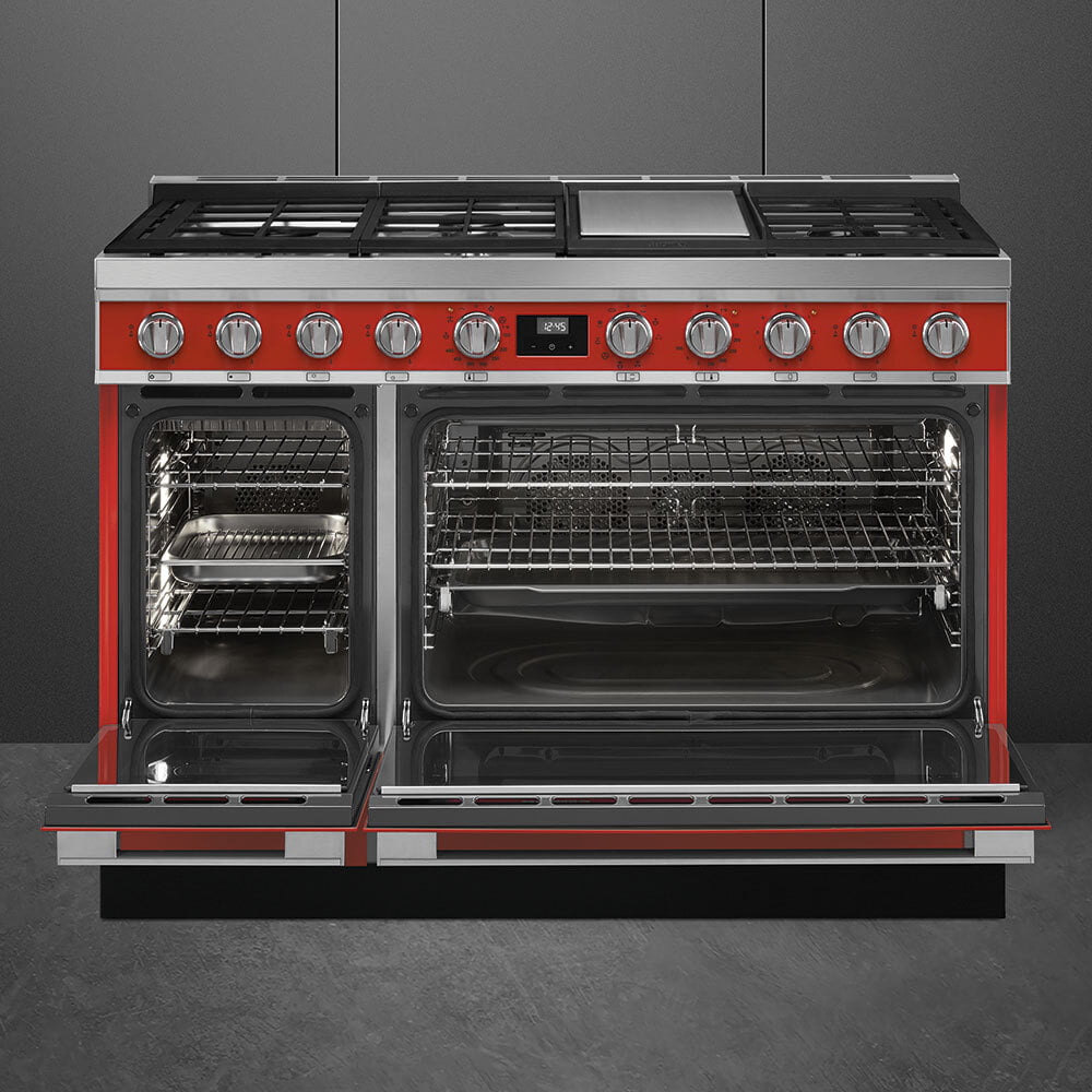 Smeg CPF48UGMR Portofino Pro-Style Dual Fuel Range, Red, 48" X 25"