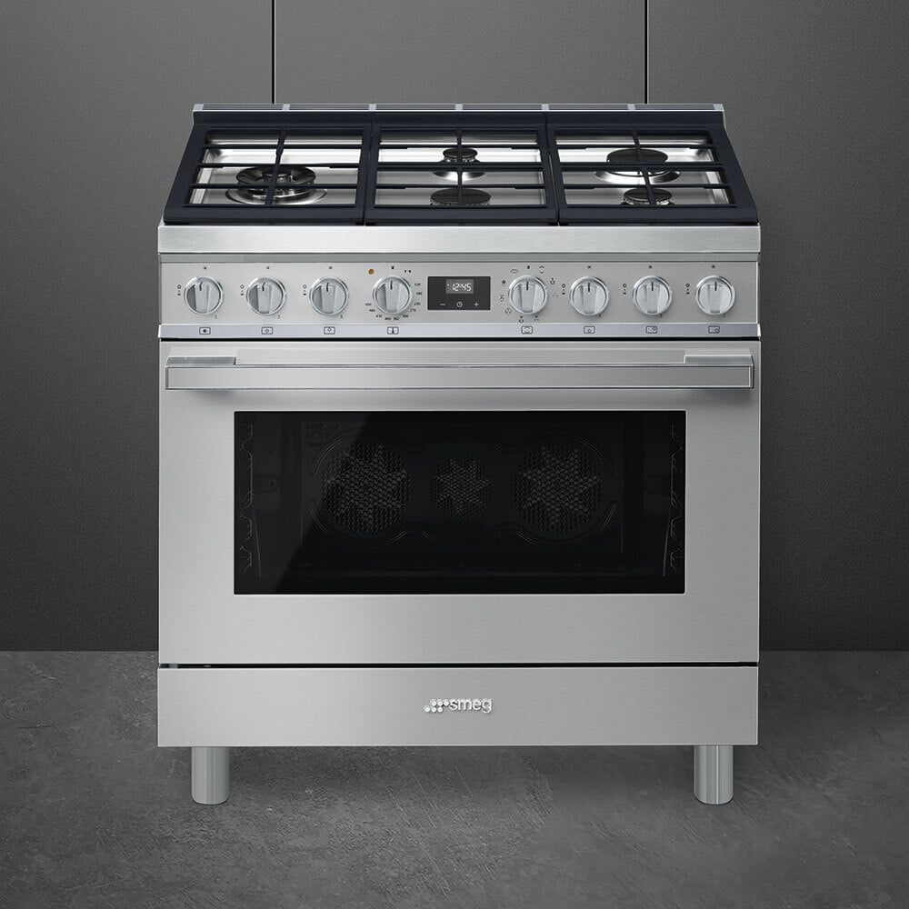 Smeg CPF36UGMX Portofino Pro-Style Dual Fuel Range, Gray, 36" X 25"