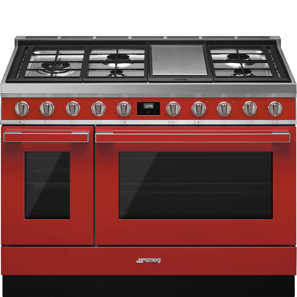 Smeg CPF48UGMR Portofino Pro-Style Dual Fuel Range, Red, 48" X 25"