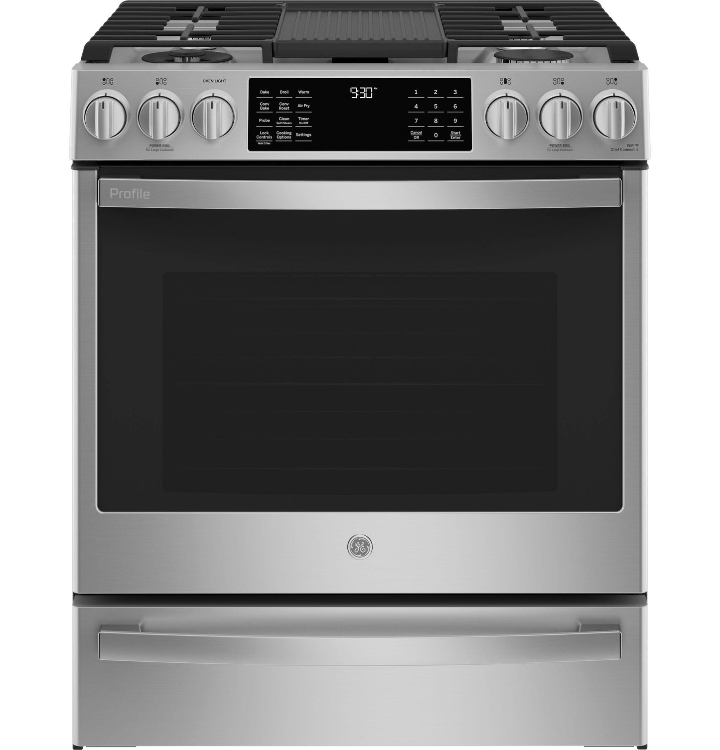 Ge Appliances P2S930YPFS Ge Profile&#8482; 30" Smart Dual Fuel Slide-In Front-Control Fingerprint Resistant Range