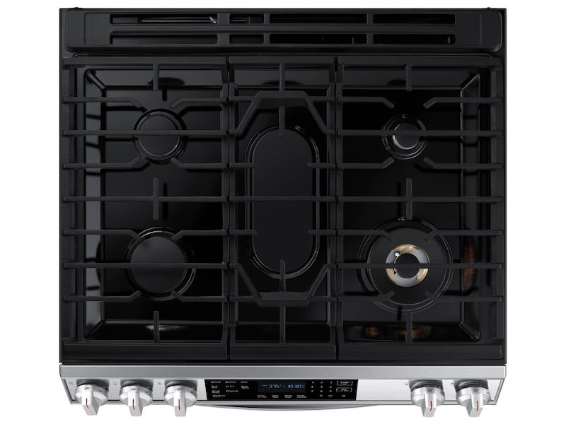 Samsung 30 in. 6.0 cu. ft. Smart Air Fry Convection Oven Slide-In Gas Range  with 5 Sealed Burners & Griddle - Black with Stainless Steel