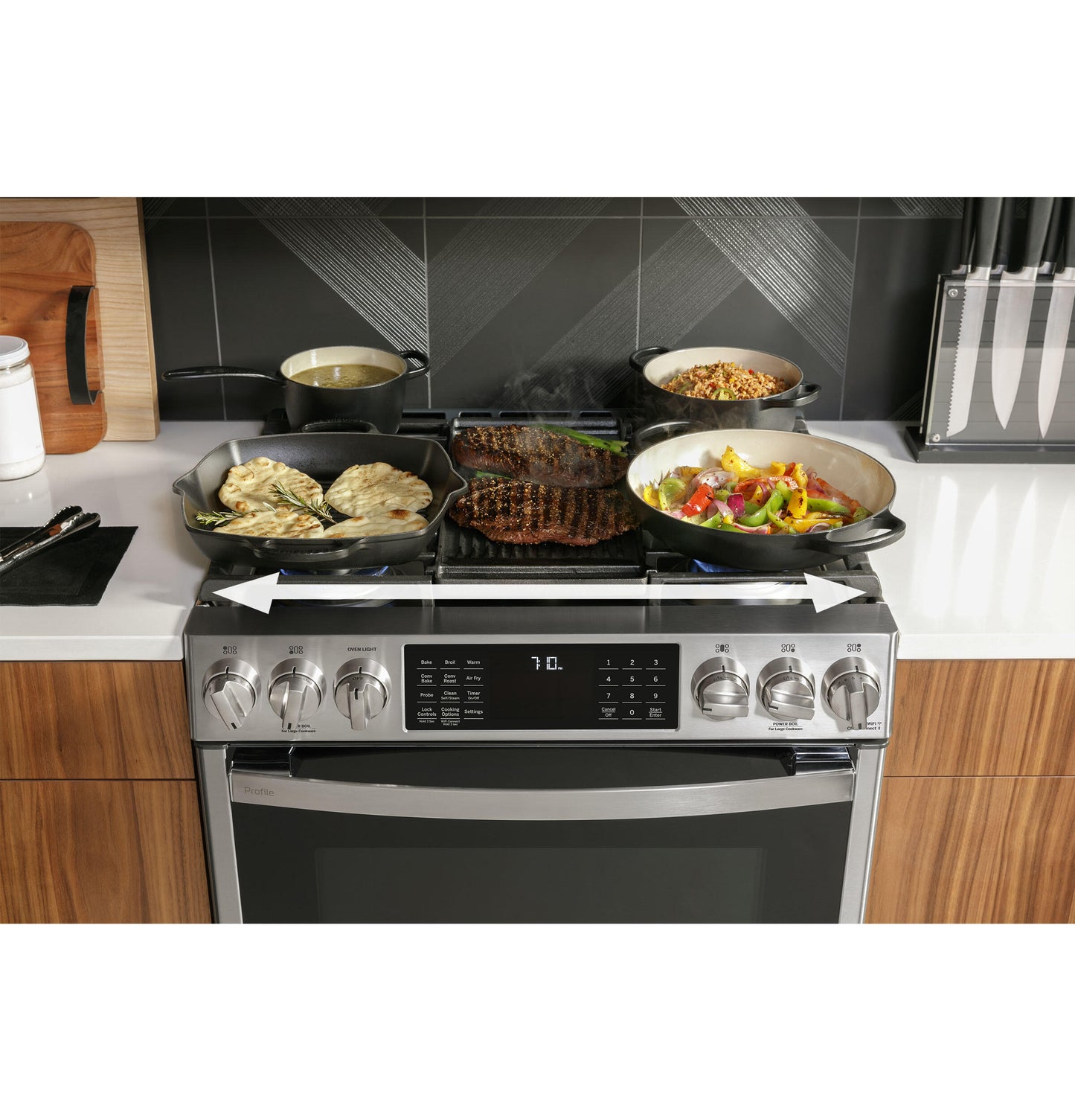 Ge Appliances P2S930YPFS Ge Profile&#8482; 30" Smart Dual Fuel Slide-In Front-Control Fingerprint Resistant Range