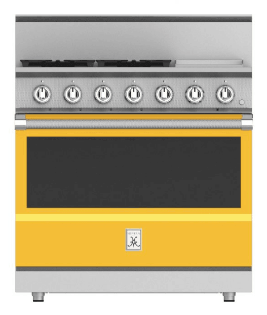 Hestan KRG364GDLPYW 36" 4-Burner All Gas Range With 12" Griddle - Liquid Propane - Yellow / Sol